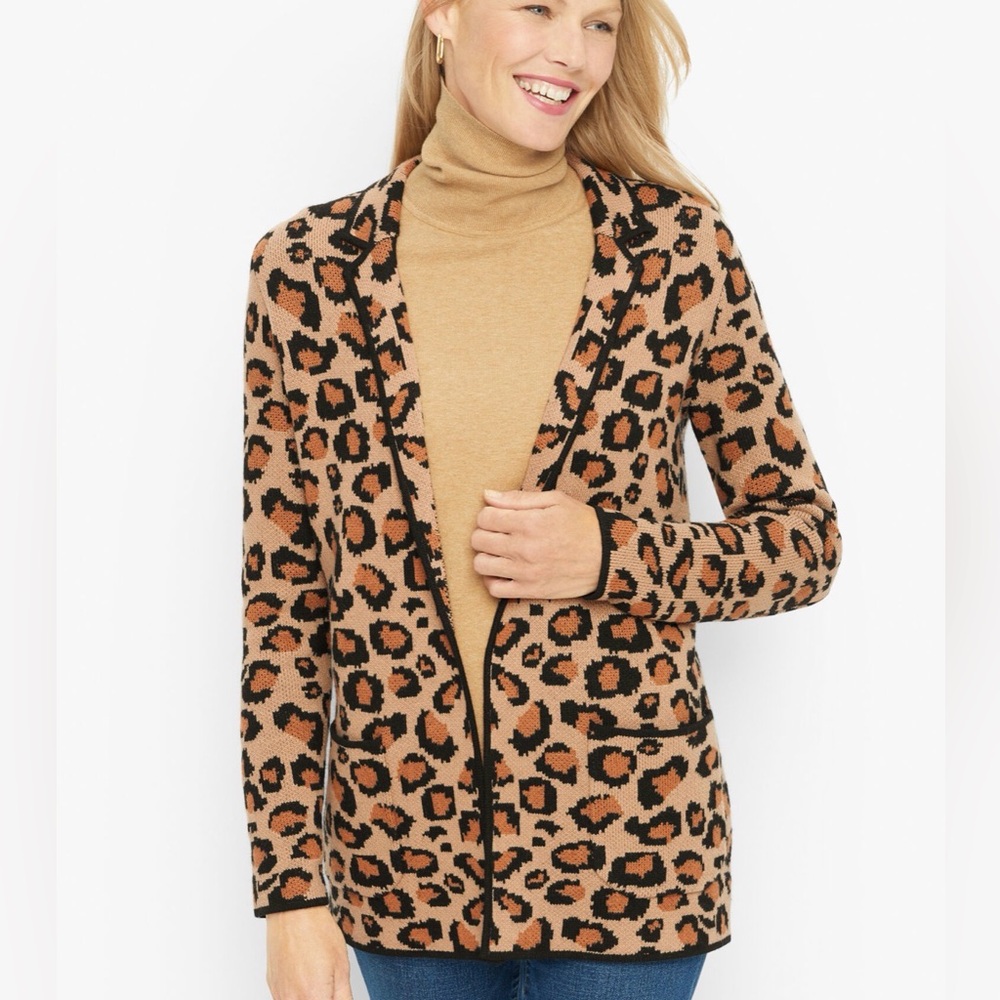 Talbots Leopard Print Open Front Blazer Size  SP wool blend